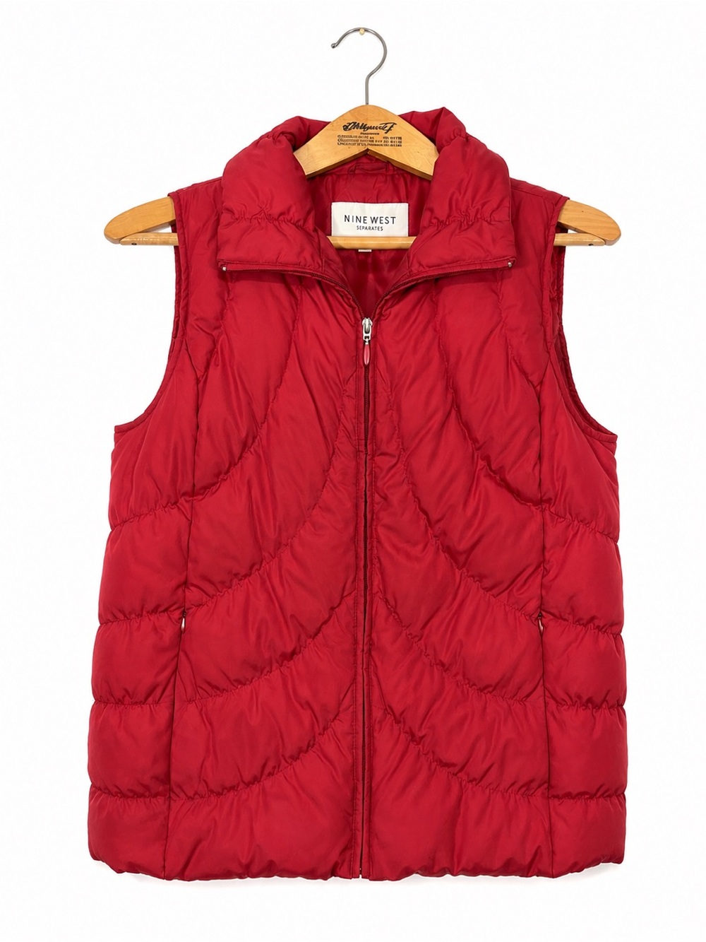 Nine West Quilted Puffer Vest Down Size M Red Outdoor Hiking Sporty Utility Warm